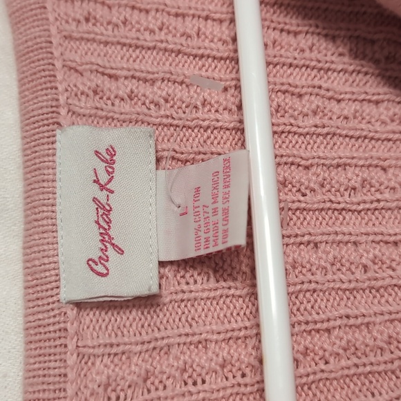 Crystal Kobe Light Pink Cable Knit Buttoned Cardigan Size Large - Picture 2 of 3